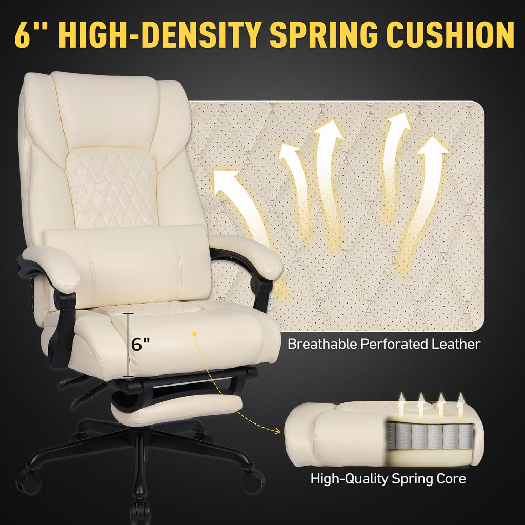 3D Kneading Massage Office Chair with Heat, 500 lbs Big and Tall Executive Computer Desk Recliner, Leather Electric Heated Chair with Footrest, Black