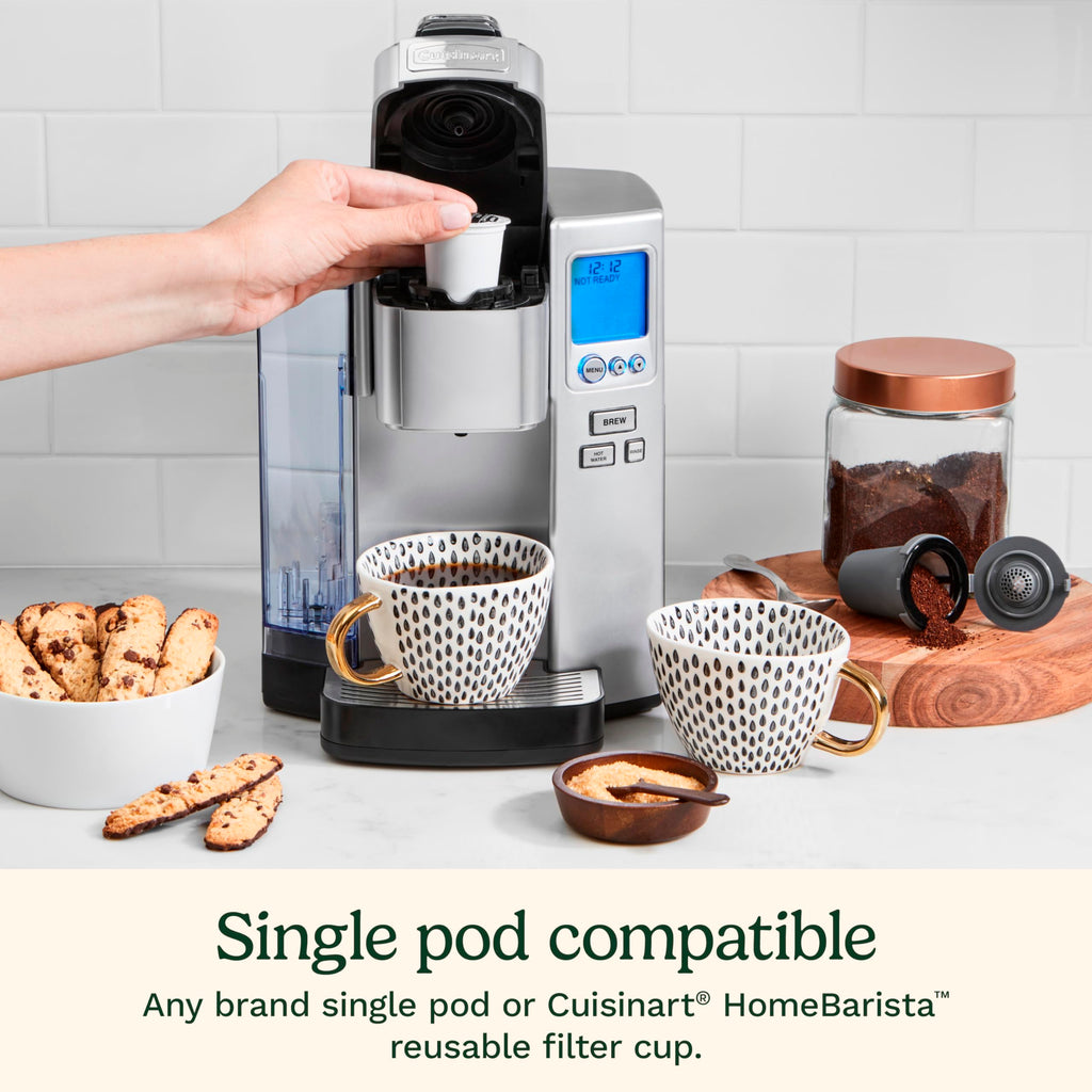 Cuisinart Coffee Maker, Single Serve 72-Ounce Reservoir Pod Coffee Machine, Programmable Brewing & Hot Water Dispenser, 5 Cup-Size Settings, Stainless Steel, SS-10P1, Silver