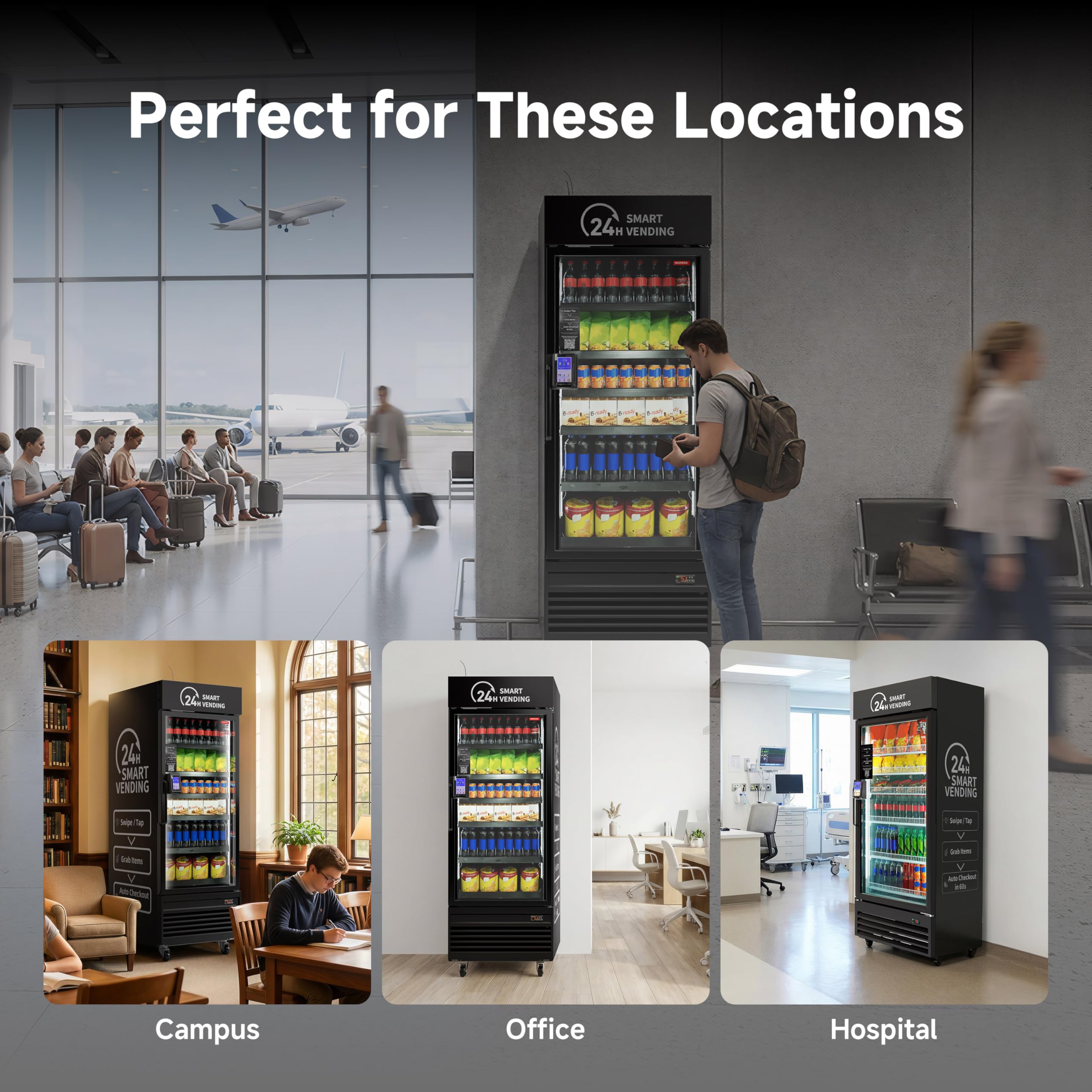 Vending Machine Combo,Smart Refrigerated Vending Machine with Touch Card Reader US542(Black, Pro)