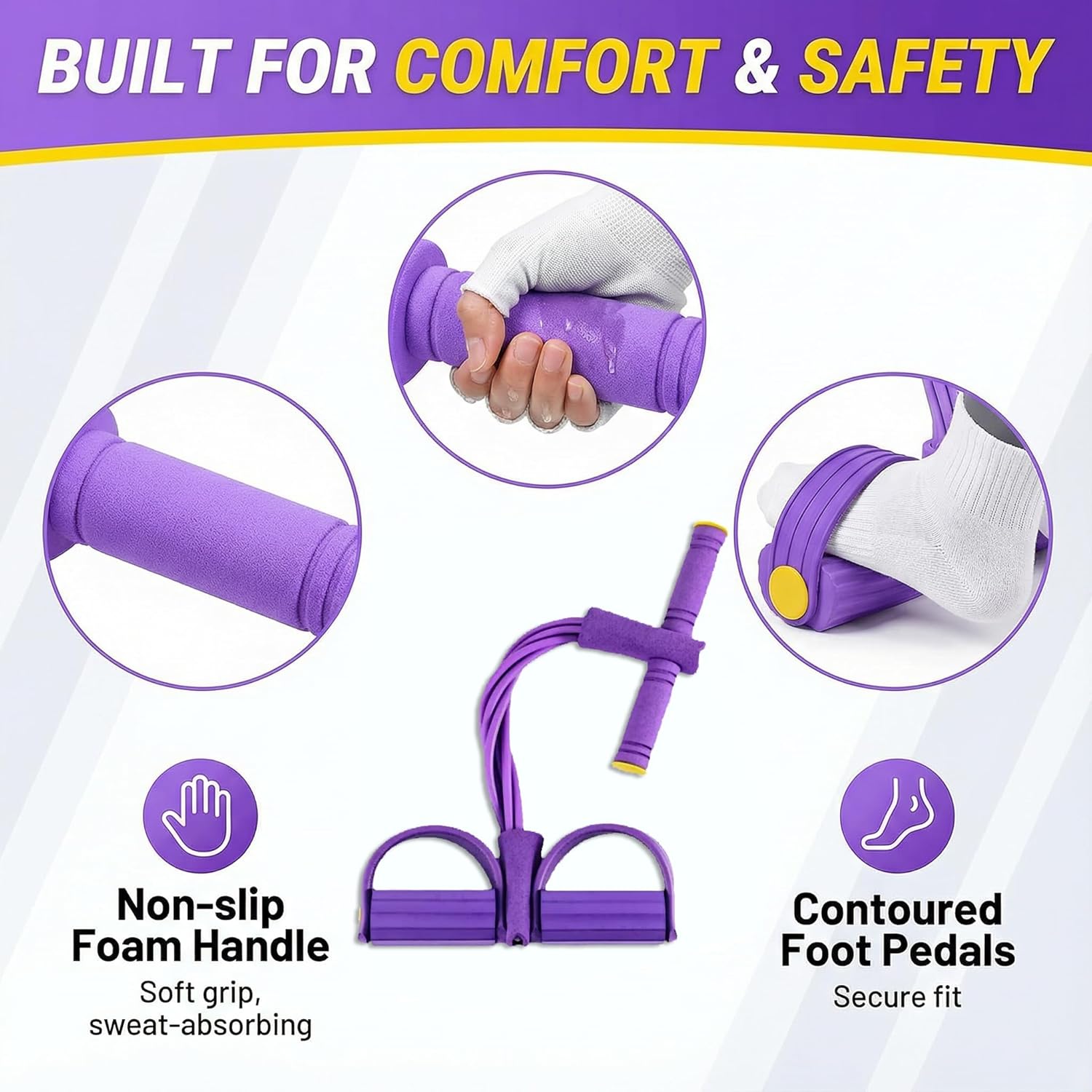 Pedal Resistance Band with Handle, 6-Tube Foot Pedal & Ankle Puller Exercise Band for Full Body Workout, Multifunction Home Gym Equipment for Arms, Legs, Abdomen, Waist Training