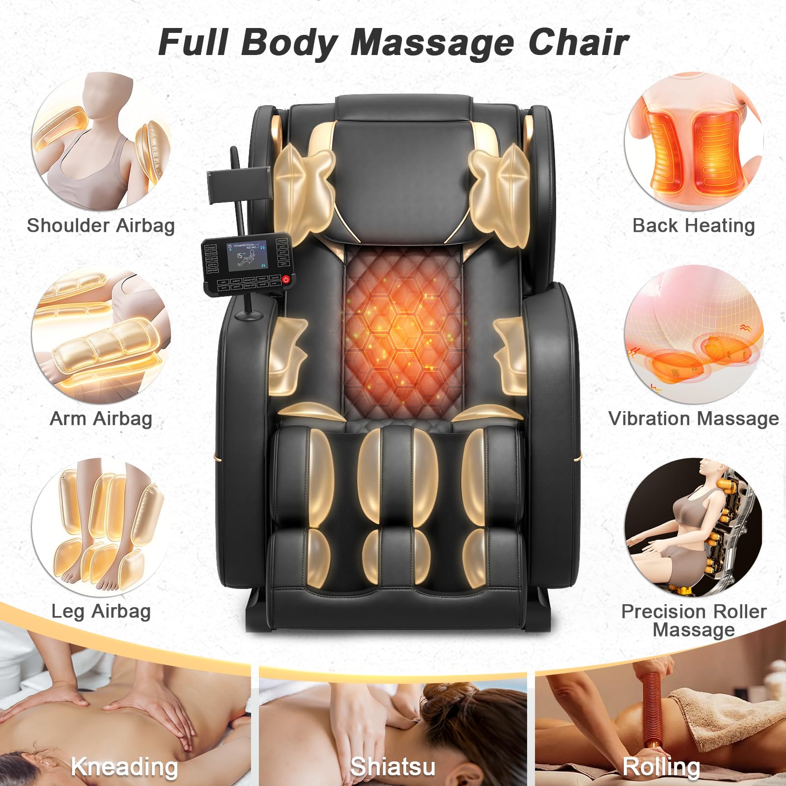 Megashock SL Track 2026 Massage Chair Full Body, Zero Gravity Massage Chair with Back Heat, 12 Fixed Rollers, Foot Massage, Airbag Massage and Bluetooth Speaker for Home and Office