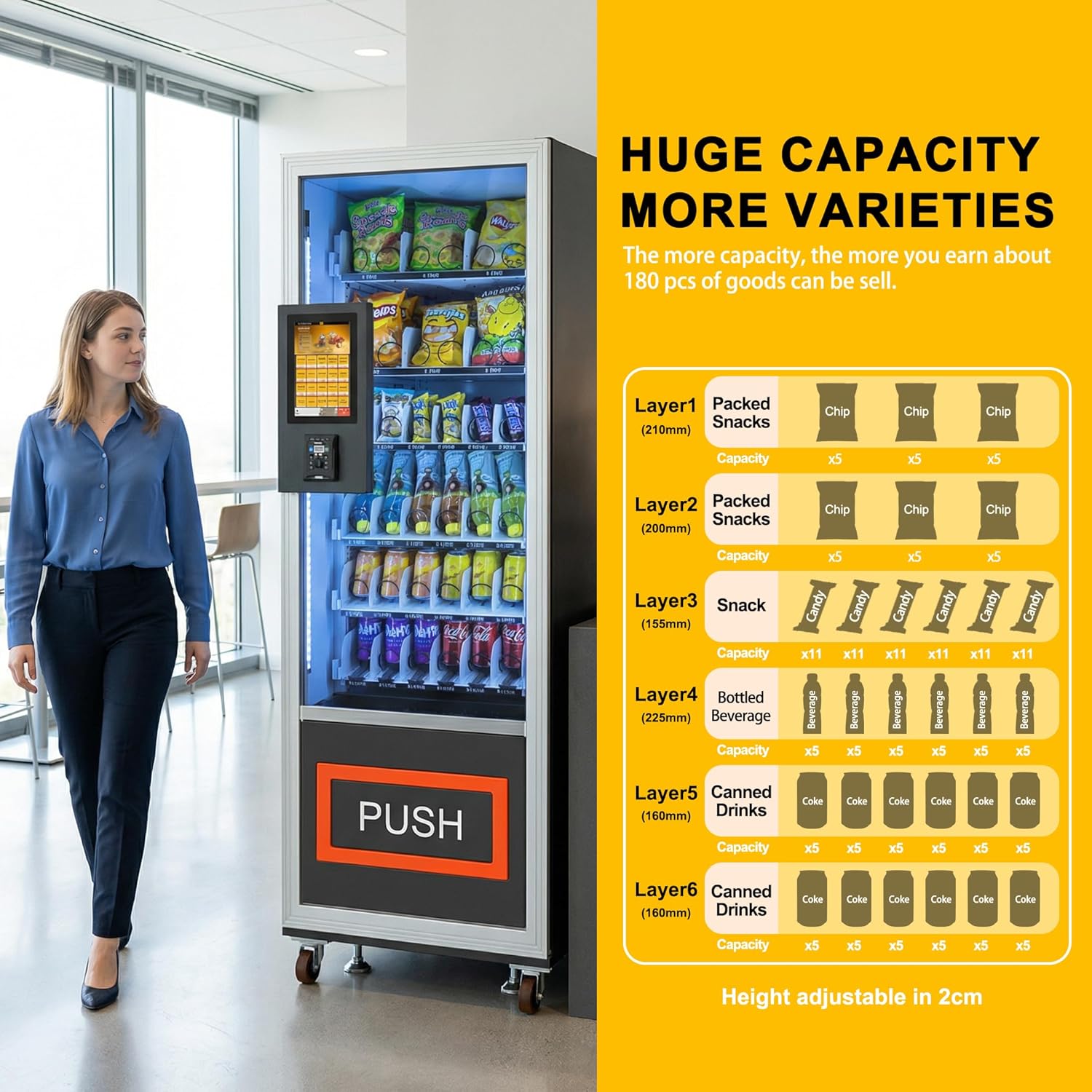 Mini Commercial Vending Machine with Card Reader Snack and Drink Combo 36 Slots Refrigerated Vending Machines for Business