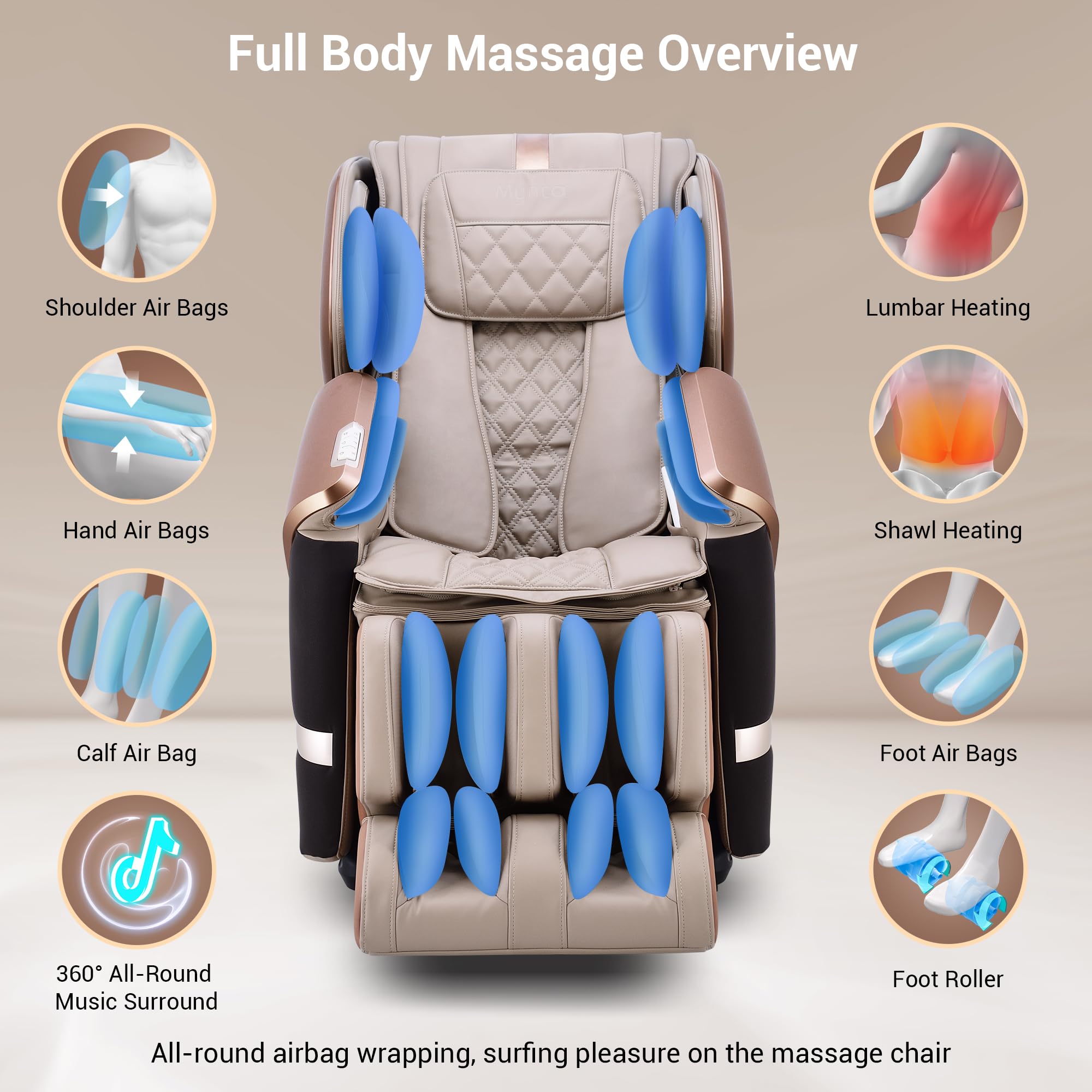 MYNTA 4D Massage Chair, Dual Mechanism 4D+2D Massage Chair Full Body, Waist & Shawl Heating with Extended SL-Track, Foot & Calf Massager, Music Sync with Hi-Fi Bluetooth Speaker