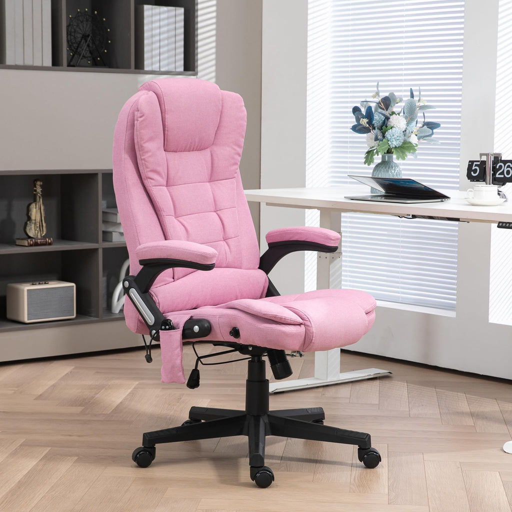 Vinsetto 6 Point Vibrating Massage Office Chair with Heat, Linen High Back Executive Office Chair with Reclining Backrest, Padded Armrests and Remote, Black