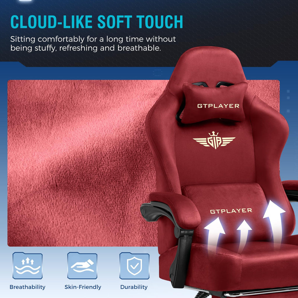 GTPLAYER Gaming Chair with Pocket Spring Cushion, Big and Tall Gamings Chairs 350LBS High Back Computer Chair with Footrest for Adults Lumbar Support Swivel Game Chair for Office,Leather Black-Massage