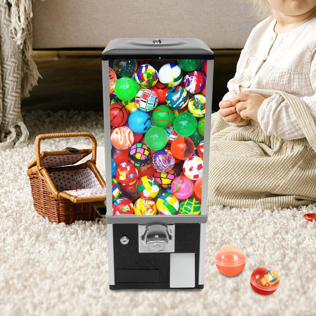Commercial Candy Vending Machine, 4-Quarter Operated Toy Dispenser with Key Lock, 250-Capacity Capsule Vendor for Arcades Stores, 1.77-1.97in Toys (Black)