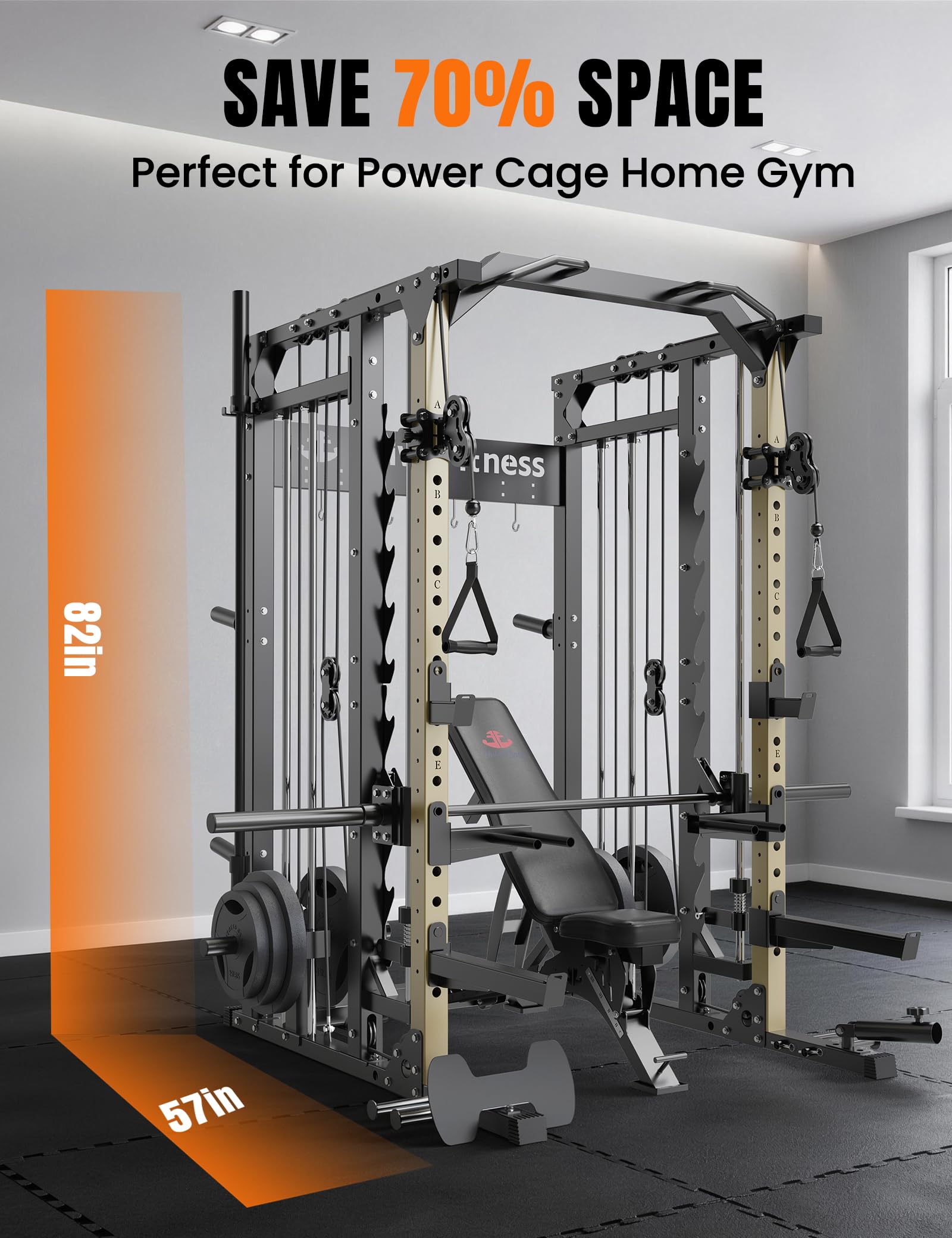Unive Fitness Smith Machine, Commercial-Grade All-in-One Home Gym Power Cage with Squat Rack, Dual Cable Crossover & Pulley System, Complete Attachments for Full Body Workouts