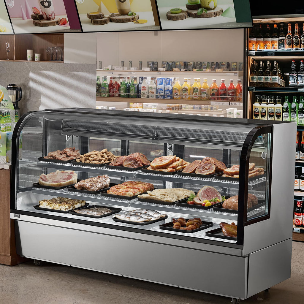 VEVOR Refrigerated Display Case, 3.5 Cu.Ft./100L, 2-Tier, Countertop Pastry Display Case Commercial Display Refrigerator with LED Lighting, TURBO Cooling, Frost-Free Air-Cooling, Rear Sliding Door
