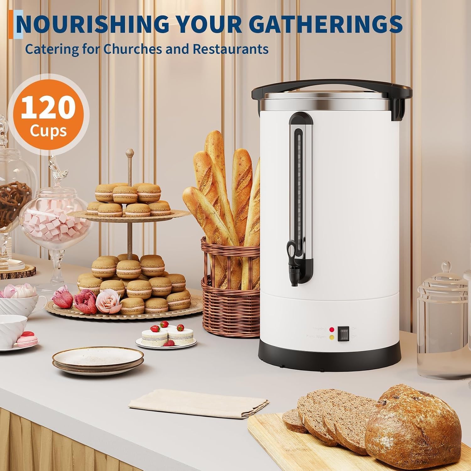 120 Cup Commercial Coffee Urn and Hot Beverage Dispenser, Stainless Steel Large Coffee Maker, Double Wall Hot Water Urn With Cool-Touch Handle, Dripless Faucet, Quick Brew for Events & Catering
