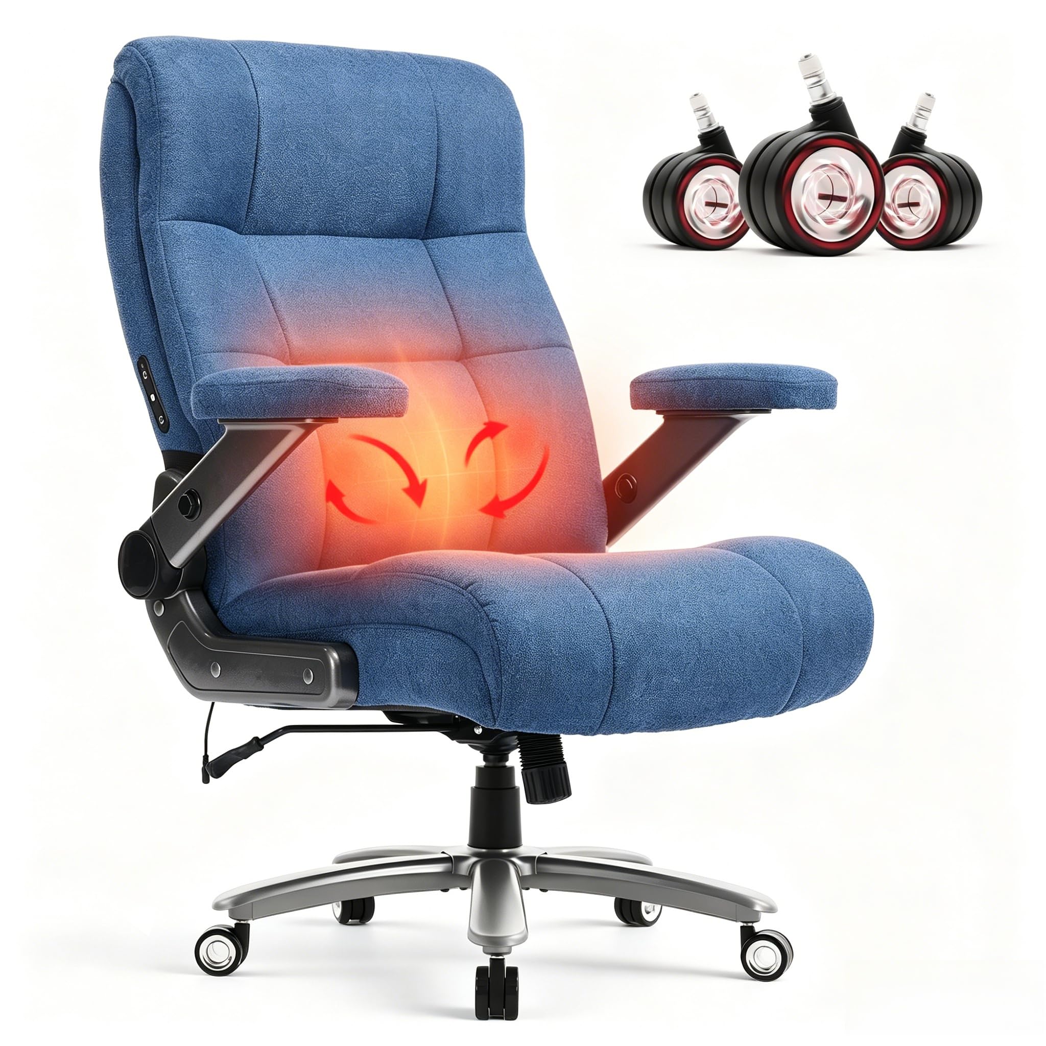 500lbs 3D Kneading Massage Office Chair with FootRest, Big and Tall Ergonomic Reclining Computer Gaming Chair, Padded Linkage Armrests, Heavy Duty Metal Base Executive Office Chair
