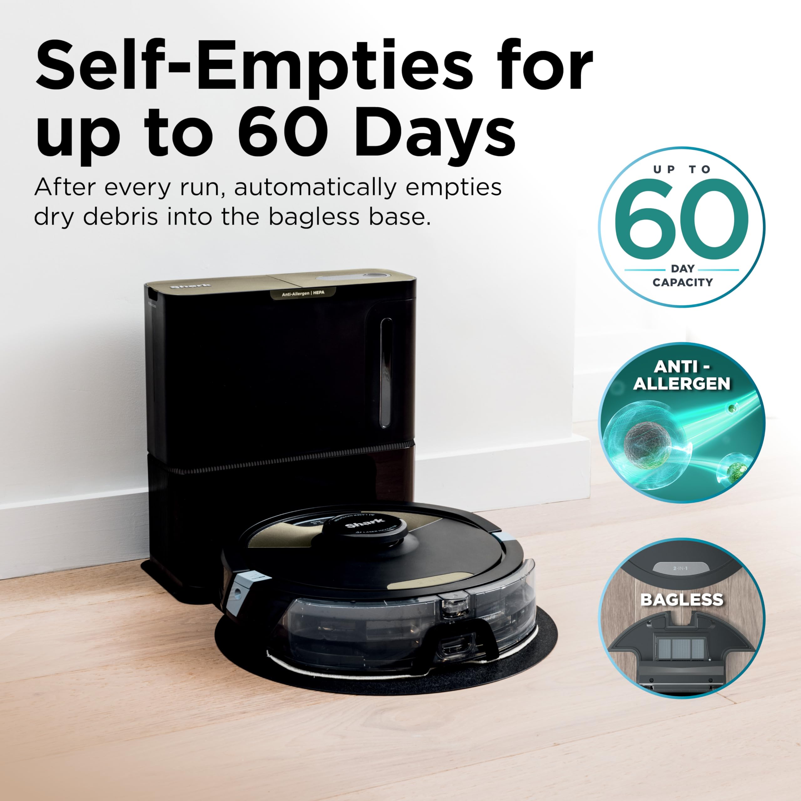 Shark Matrix Plus | 2-in-1 Robot Vacuum & Mop for Carpets & Hard Floors | Sonic Mopping & Powerful Suction for Pet Hair | Self-Empty Base | 60-Day Capacity | HEPA | LiDAR Nav | Black/Gold | AV2610WA