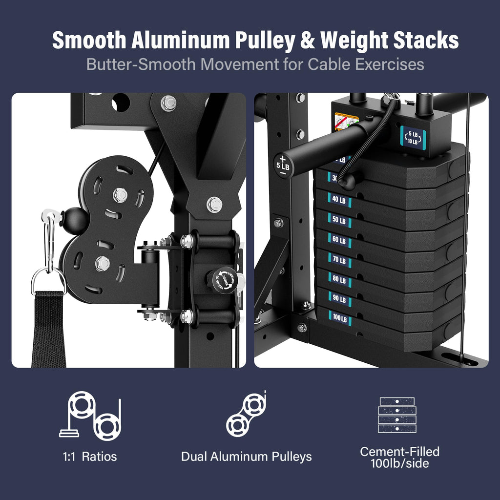 Major Fitness Drone2 Advanced Training Smith Machines– All-in-One Home Gym Squat Rack with Aluminum Pulley Set , Weight Bar, Dual LAT Pull-Down Systems & Cable Crossover Machine for Full-Body Workouts