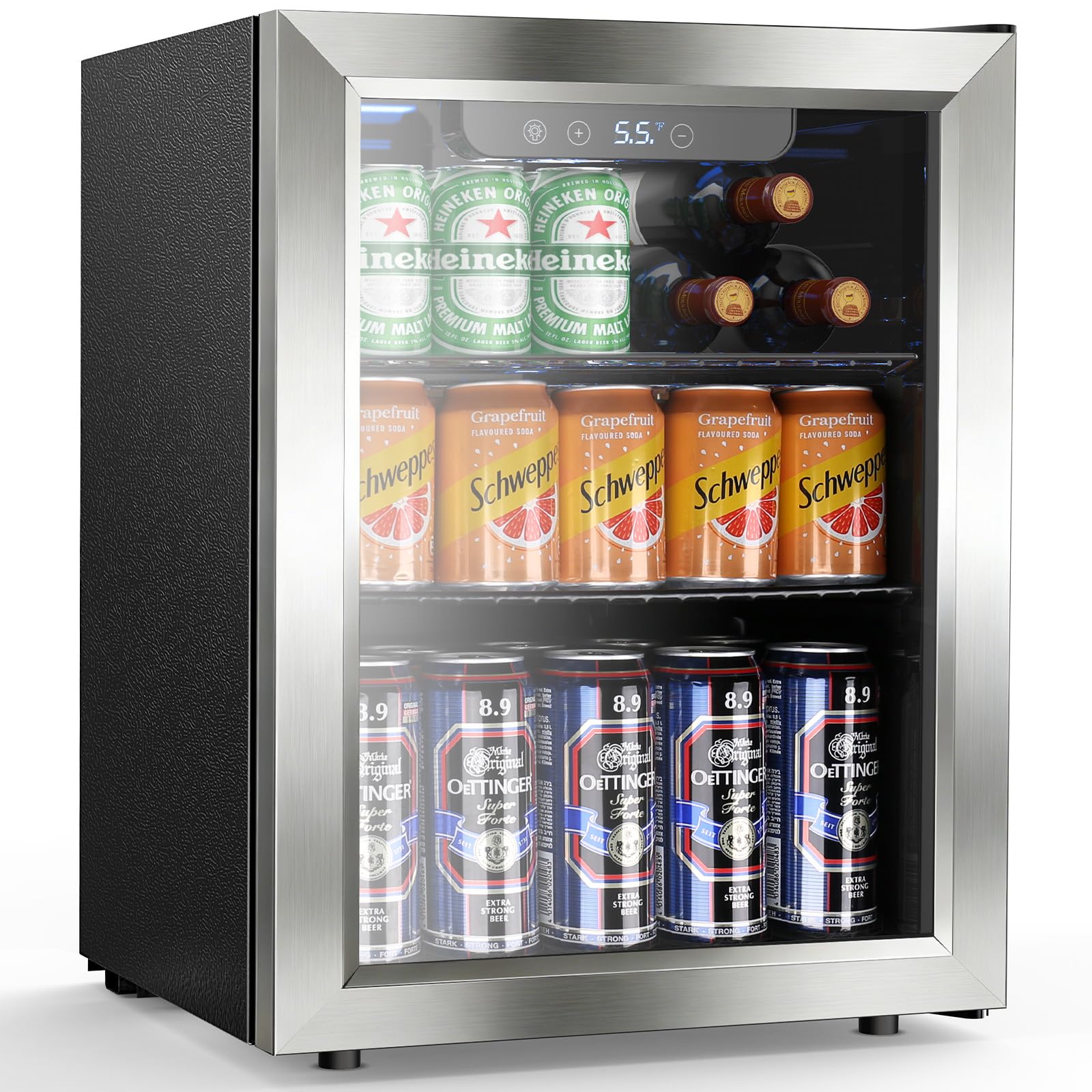 Electactic 50 Cans Beverage Refrigerator Cooler, 1.3 Cu.ft Mini Fridge Countertop Drink Cooler with Glass Door for Beer, Soda,Wine, Adjustable Digital Temperature Control for Home Dorm Bar, Black