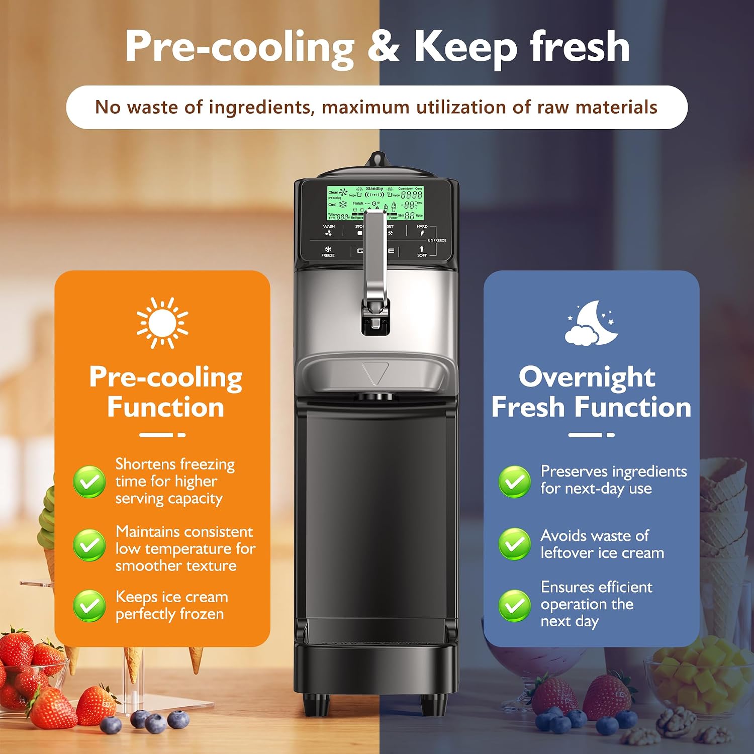 Commercial Soft Serve Ice Cream Maker,3.5 Gal/H 5" Touch Screen, Auto-Clean & Pre-Cool, Stainless 6L Hopper for Café Restaurant