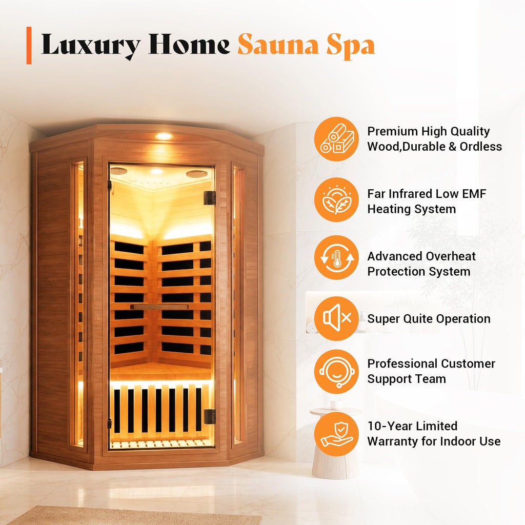 2 Person Infrared Sauna Far Infrared Sauna Room for Home Indoor 2000W Low-EMF Wood Dry Sauna with Full Starry Sky Lights Ceiling in 7 Color Speaker Fast Heating Easy Assembly- 47.3*41.3*74.8 IN