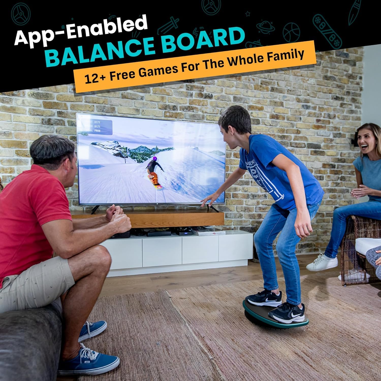 GoBalance Board - App-Enabled Balance Board. Smart Bluetooth Sensor, 12 FREE Interactive Games - Fun, Balance Training and Home Gym Workout! Boost Coordination & Strength for Teens and Adults