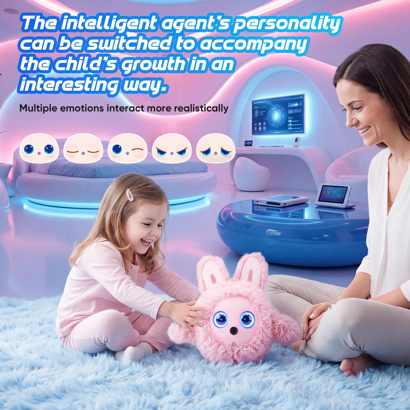 CVCBSER Smart Ai Companion Robot Cute Pet, Desk Robot Voice Chat gpt Emotional Interaction, Richness Expressiveness Ai Pet Robot for Adults Chat (Grey Face)