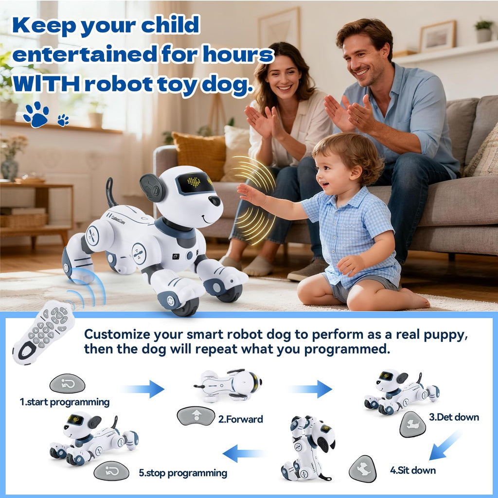 Robot Dog for Kids Robot Dog Remote Control Toy Interactive Robot Pet Robotics Toys Intelligent Robo Dog Programmable Sing & Dance Design Birthday Gifts Kids Age 3 5 4-6 Year, Blue