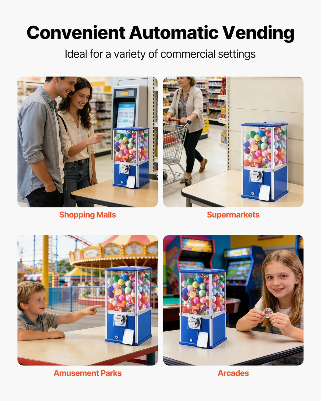 VEVOR Gumball Machine for Kids, 25" Height Home Vending Machine, PS Bouncy Balls Dispenser, Hold 230 Capsule Toys, Rectangle Bubble Gum Machine for Game Stores, Coin Operated Gumball Bank, Red