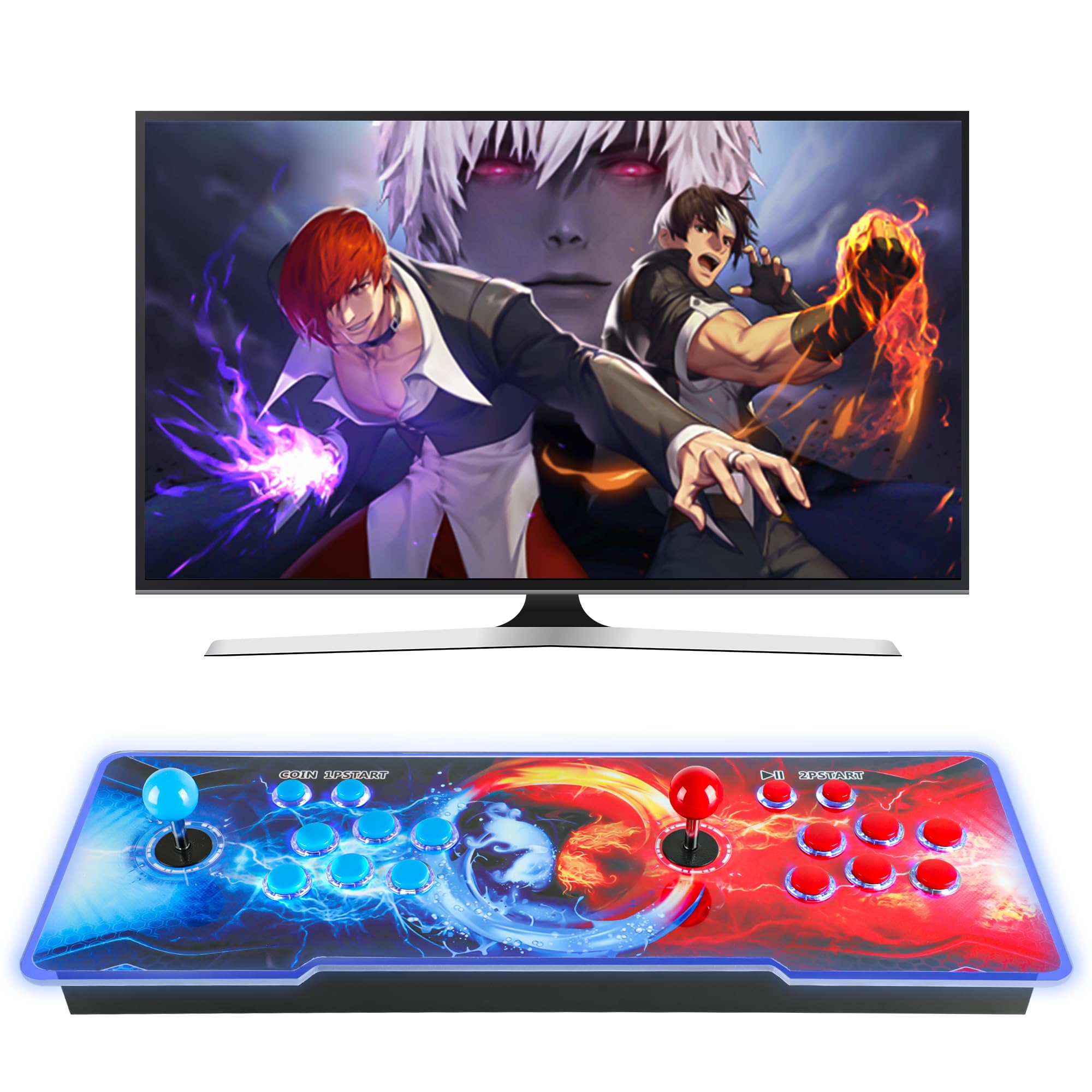 HHU Pandora Box Arcade Game Console 32000 Games Pre-Install，Two Separate Joysticks，Retro Game Machine for TV PC Projector, Supports Up to 4 Players, Full HD Output, Red & Blue