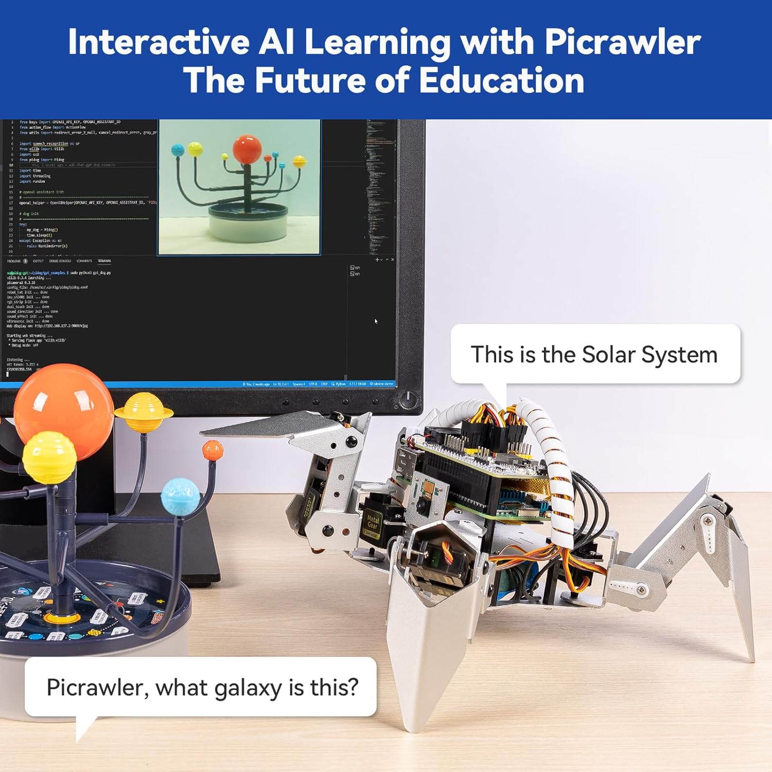 SunFounder PiCrawler AI Robot Kit for Raspberry Pi 5/4/3B+/Zero 2W, Openclaw LLMs ChatGPT/Gemini/Grok, Voice&Video Recognition, Python/Scratch, Mic, Battery, Camera (RPI NOT Included)