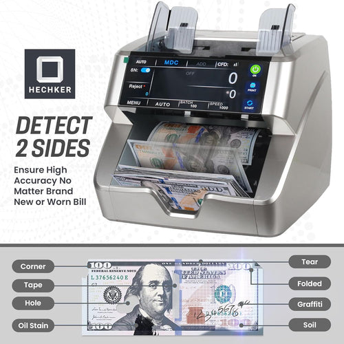 10000 Plus Bank Grade Money Counter Machine – Mixed Denomination Bill Counter with Touch Screen, 2 CIS, UV/MG/IR/MT Detection, Serial Number Reader & External Display, 1500 Bills/Min