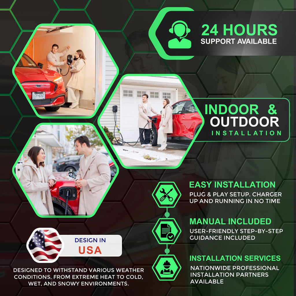 MACH 1: Fast 48 Amp Level 2 EV Charger, Wall-Mount Electric Vehicle Charging Station, 200-240V Hardwire or NEMA 14-50. J1772 car Connector & Tesla NACS, Indoor/Outdoor, 30ft Cable evse Adapter