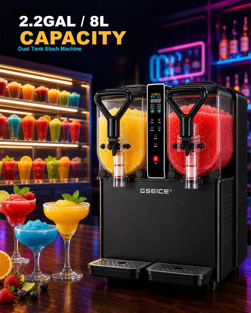 8L/2.1Gal Slushie Machine for Commercial & Home Use, Frozen Drink Maker for Slushy,Margaritas,Frappés,Milkshake and More