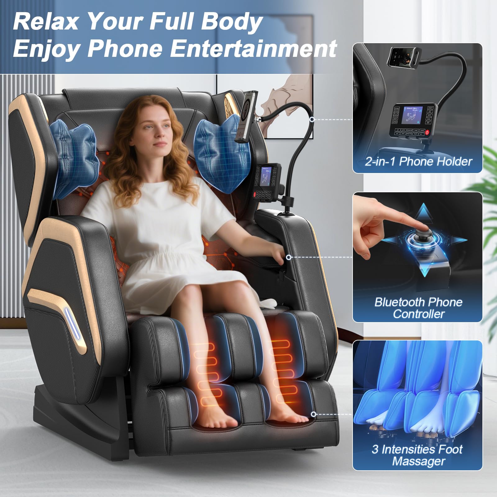 Massage Chair Full Body, Zero Gravity Massage Chair 2026 for Back Fatigue with 10 Fixed Rollers, Heating, Airbags, Phone Controller, Nightlights, Bluetooth Speaker for Living Room, Bedroom