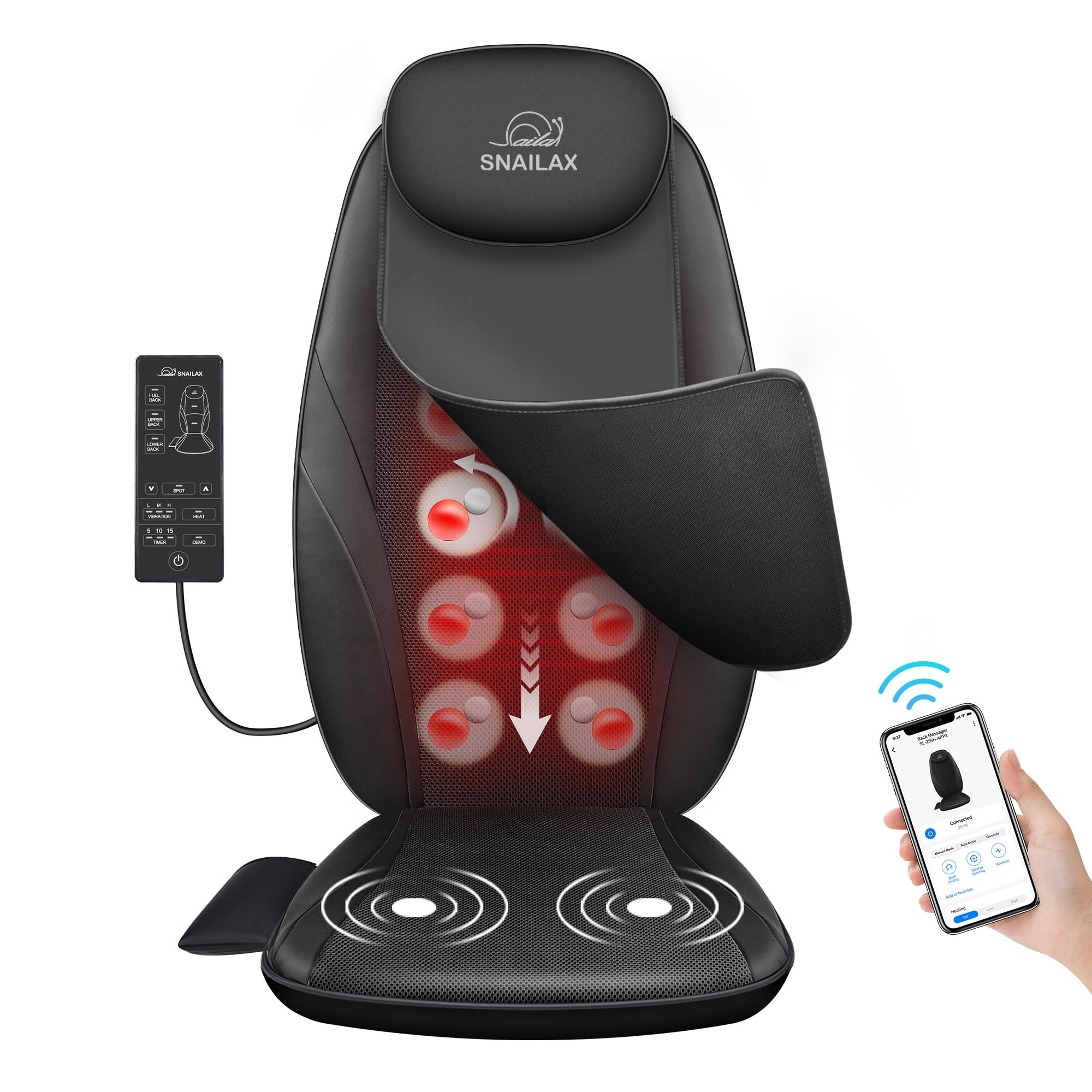Snailax 2026 Upgraded Shiatsu Roller Back Massager with Heat Massage Chair Pad Kneading Back Massager for Pain Relief Deep Tissue Chair Massage Pad for Office Home Gift Fathers