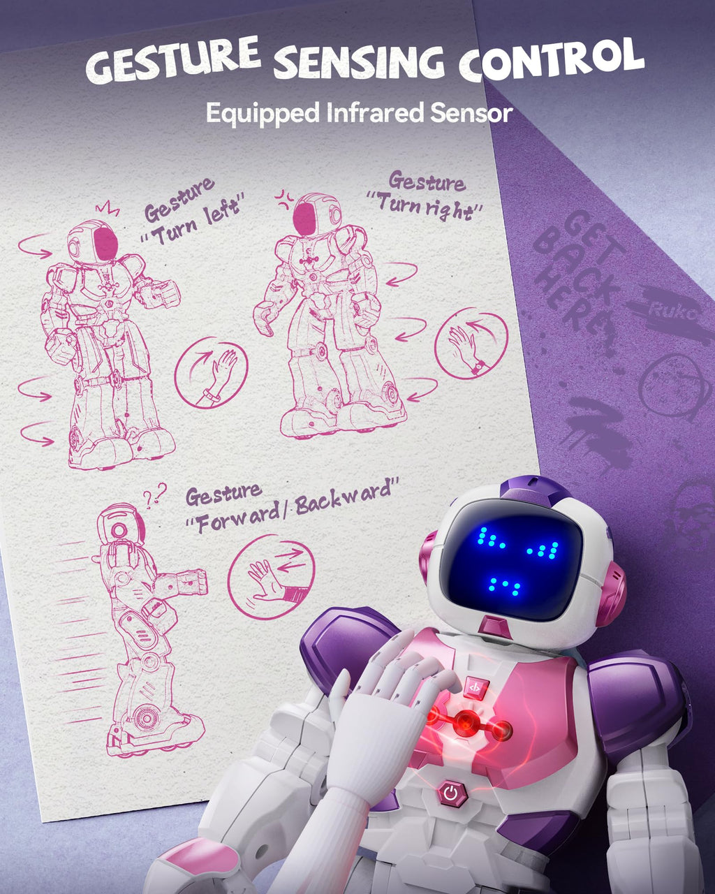 Ruko 6088 Robot Toys for kids, Programmable Remote Gesture Sensing & APP Control, Interactive LED Face, Dancing Singing Rechargeable Smart Robot, Birthday Present for Age 3-6 Year Old Boys Girls, Blue