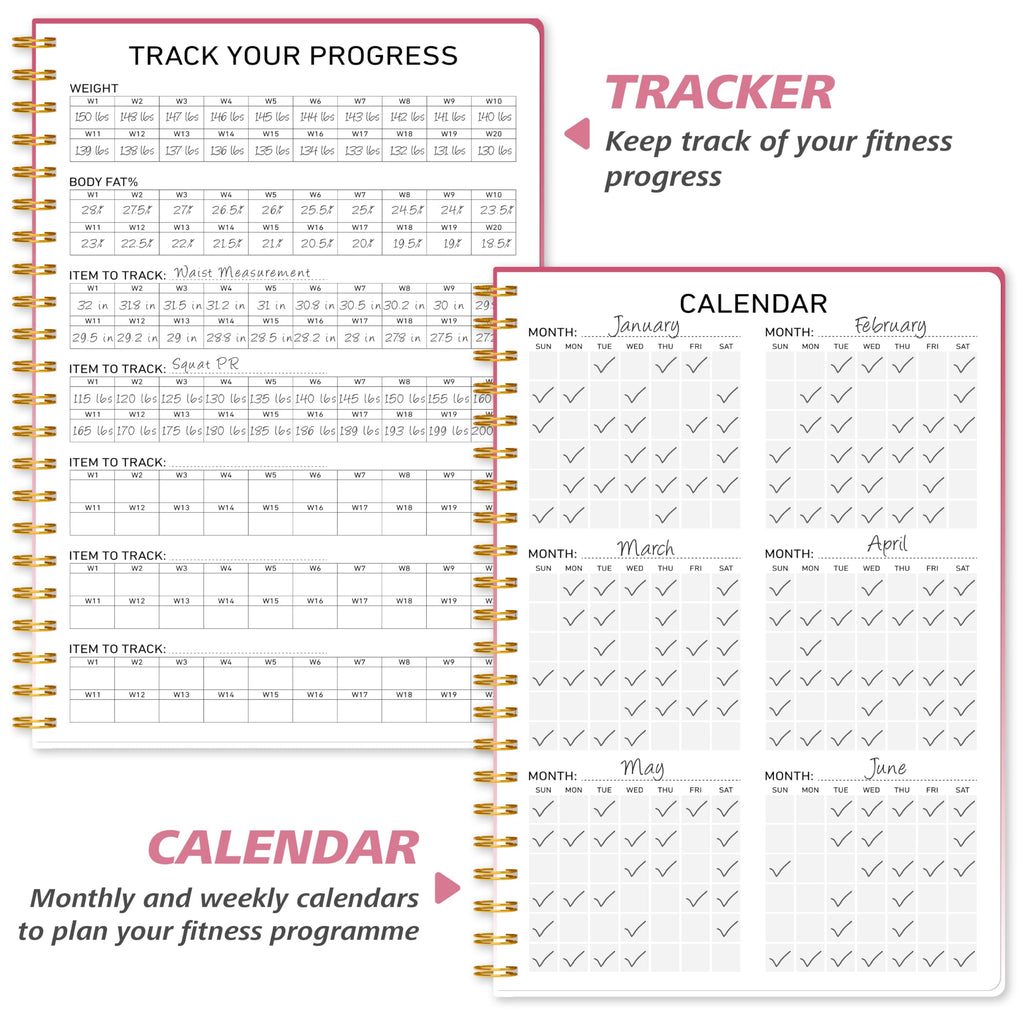 Workout Journal Fitness Tracker Planner for Men & Women, Exercise Log Book to Track Gym & Home Training, Goals, Sets, Reps & Progress, 142 Pages, A5 5.7" x 8.2" Portable Hardcover with Metal Corners, Green
