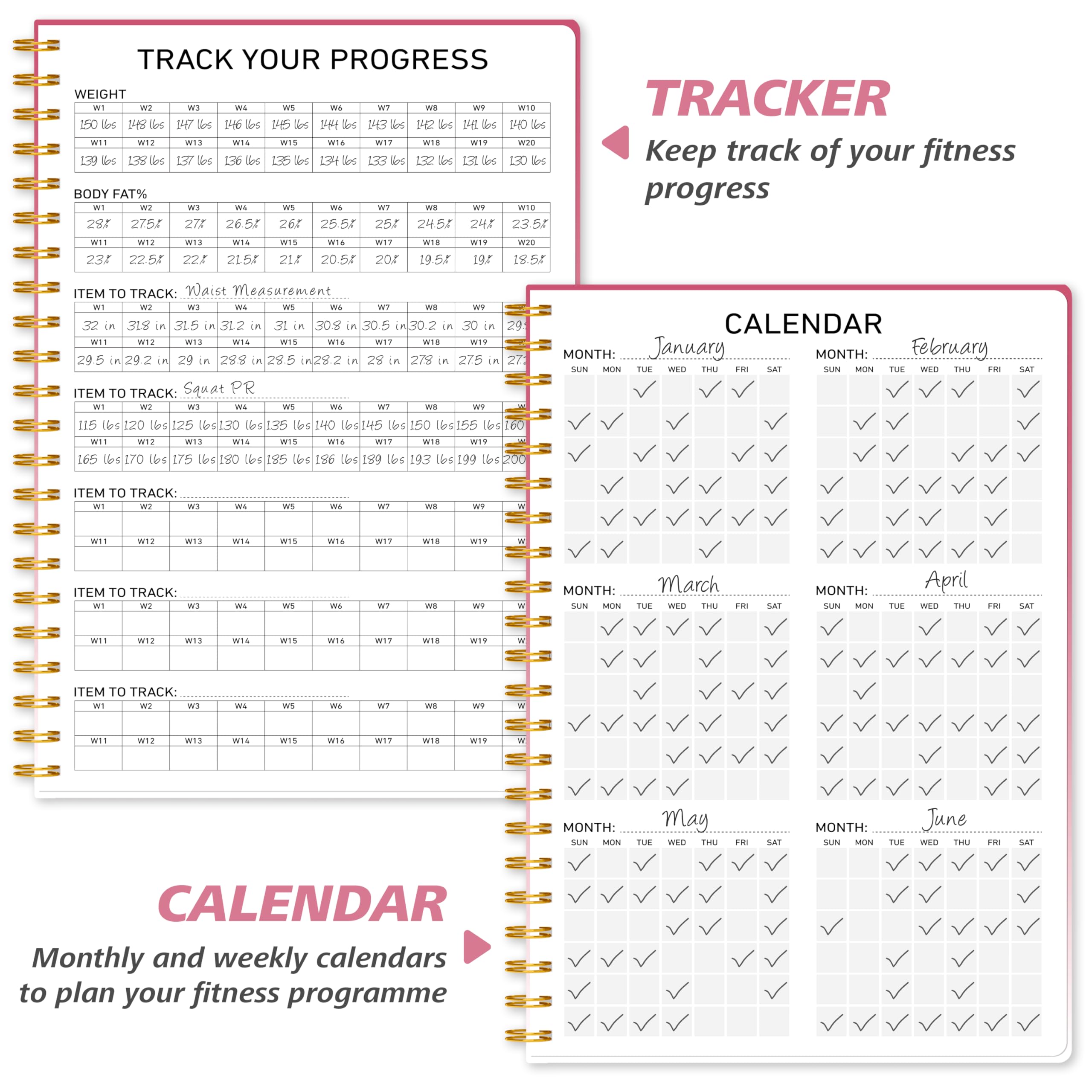 Workout Journal Fitness Tracker Planner for Men & Women, Exercise Log Book to Track Gym & Home Training, Goals, Sets, Reps & Progress, 142 Pages, A5 5.7" x 8.2" Portable Hardcover with Metal Corners, Green
