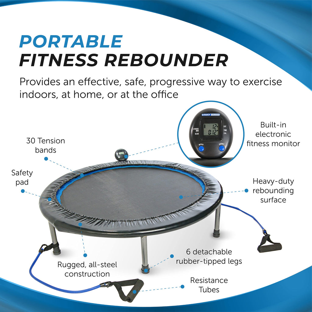 Stamina Folding Trampoline with Smart Workout App, Black - Portable Fitness Rebounder for Home Gym, Cardio & Strength Training, Jumping Exercise Equipment