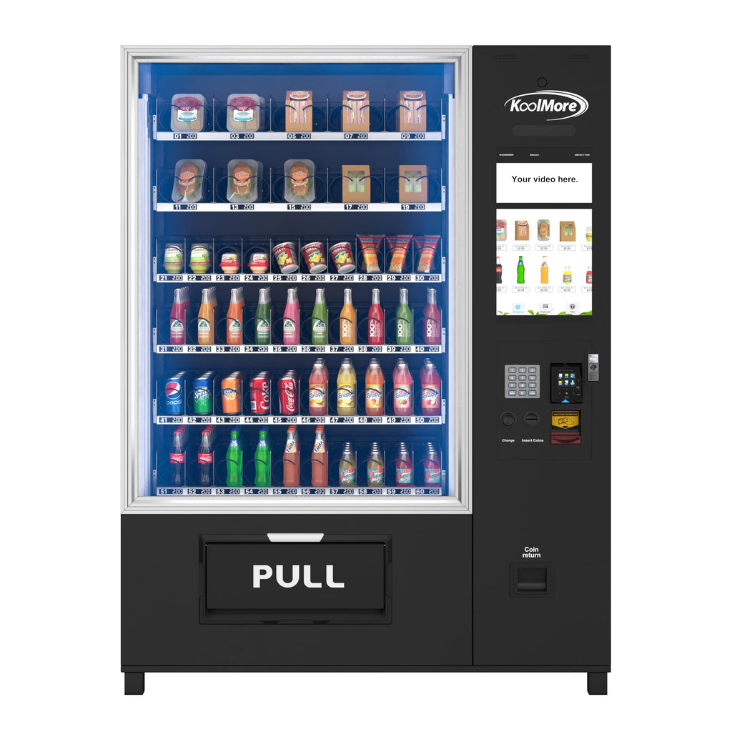 KoolMore Refrigerated Snack Vending Machine with 36 Slots Featuring a Credit Card Reader and Coin/Bill Acceptor in Black (KM-VMR-30-BCR)