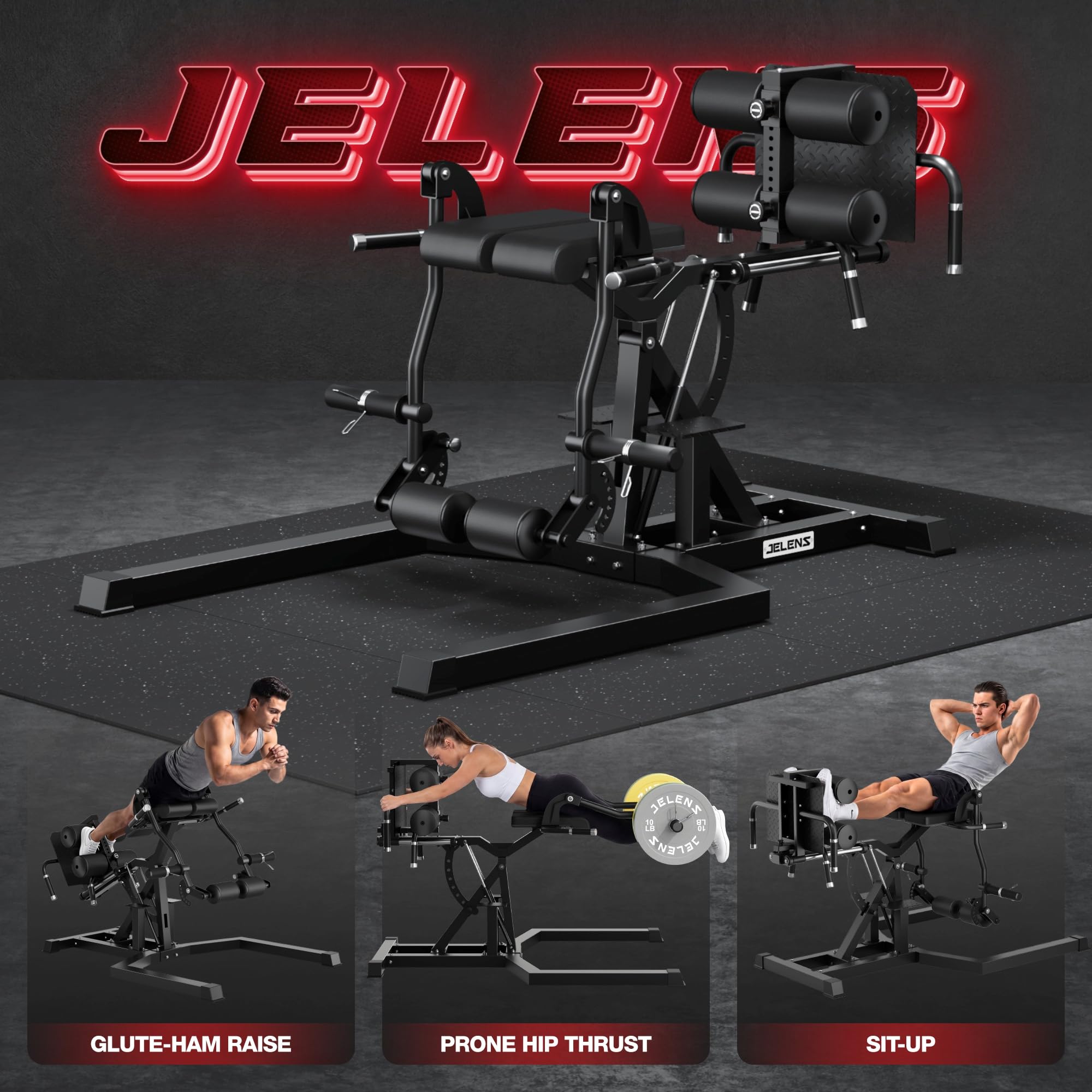 JELENS HL01 Adjustable Leg Press Hack Squat Machine, Glute Ham Developer&Leg Extension and Curl Machine 2 in 1, Full Body Workout Equipment for Home Gym