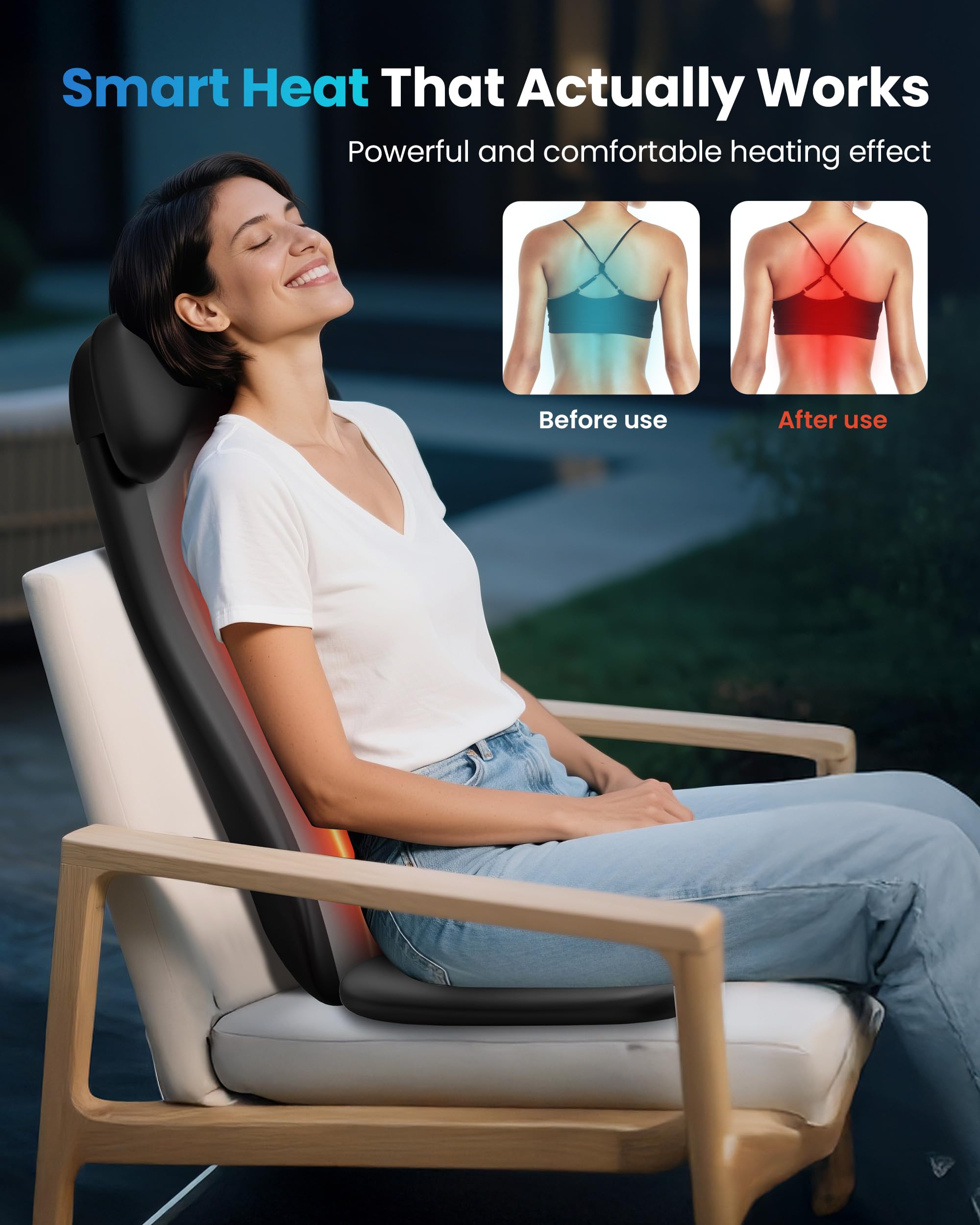 COMFIER Massager Chair with Heat, Shiatsu Neck Back Massager Portable with Compression & Rolling,Massage Chair Pad for Neck & Back for Muscle Tension Relief, Father Day Gift