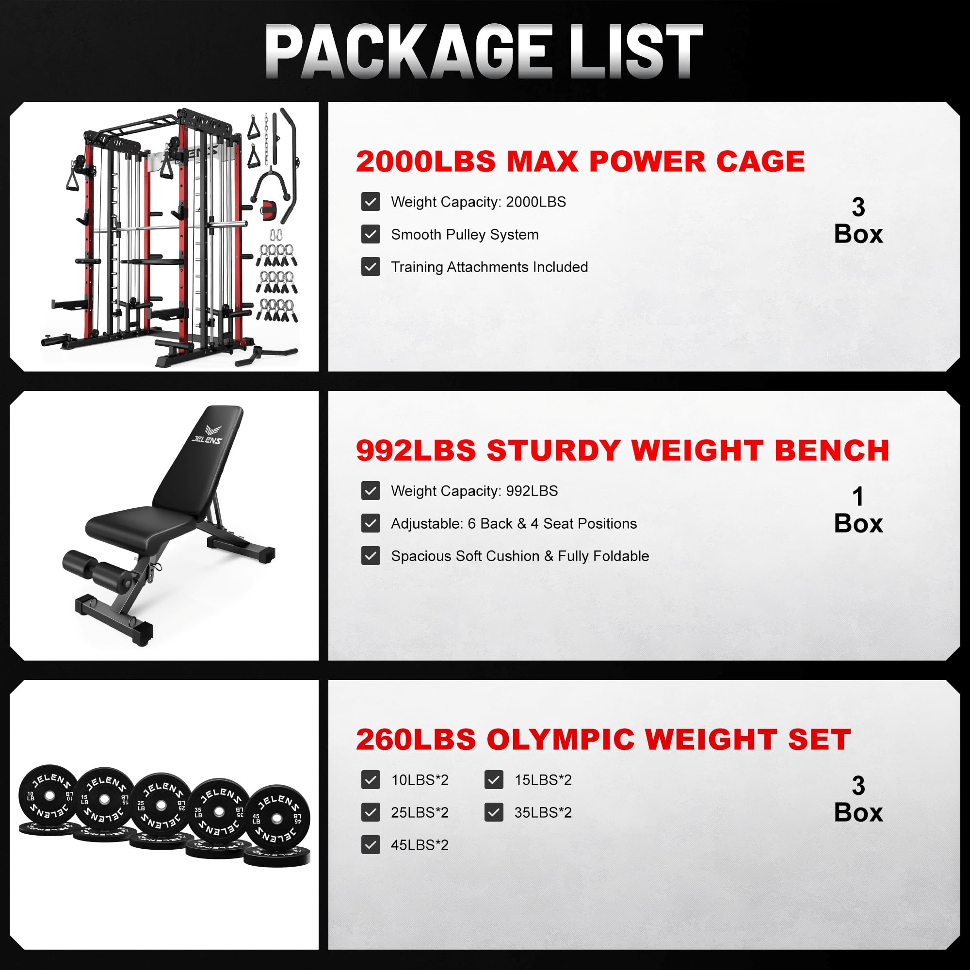 JELENS Smith Machine for Home Gym, Multi-Function M12 Power Cage with Cable Crossover System, Squat Rack with Smith Bar and More Attachment