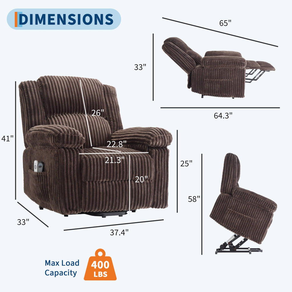 GarveeHome Power Lift Recliner Chair - Heat and Massage, PU Leather Electric Lift Recliner for Elderly & Mobility Impaired，Reclining Sofa with Side Pocket for Living Room