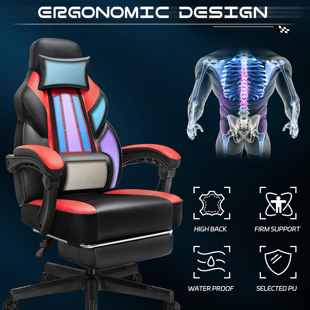 Gaming Chair for Adult, Computer Chair with Footrest Video Game Chair Big and Tall Gaming Chair with Massage Lumbar Support, Adjustable Height and 360° Swivel Seat(Grey)