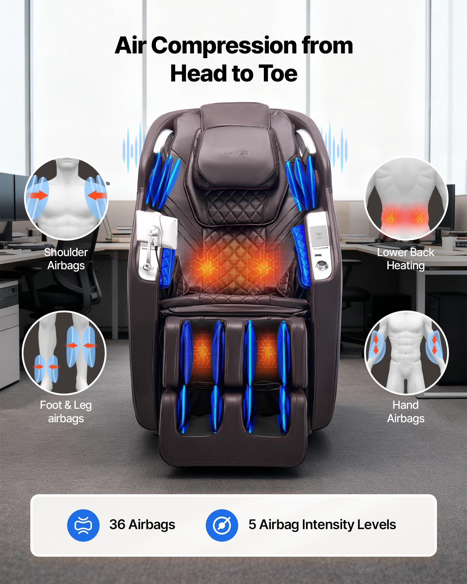 VEVOR Massage Chair - Full Body Zero Gravity Recliner with Multi Auto Modes, 3D Shiatsu, Heating, Bluetooth Speaker, Airbag, Foot Roller, and Touch Screen