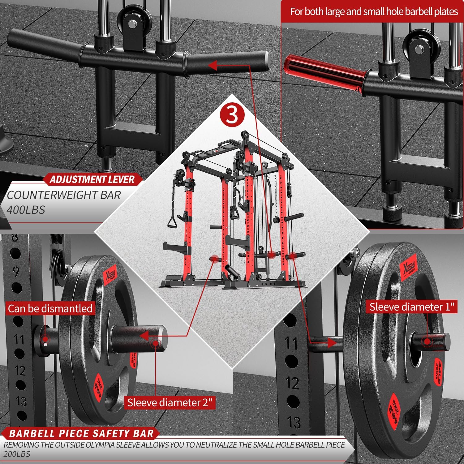 Power Rack Power Cage Multi-Function Squat Rack with Cable Crossover System Selectable More Training Attachment Power Rack for Garage & Home Gym