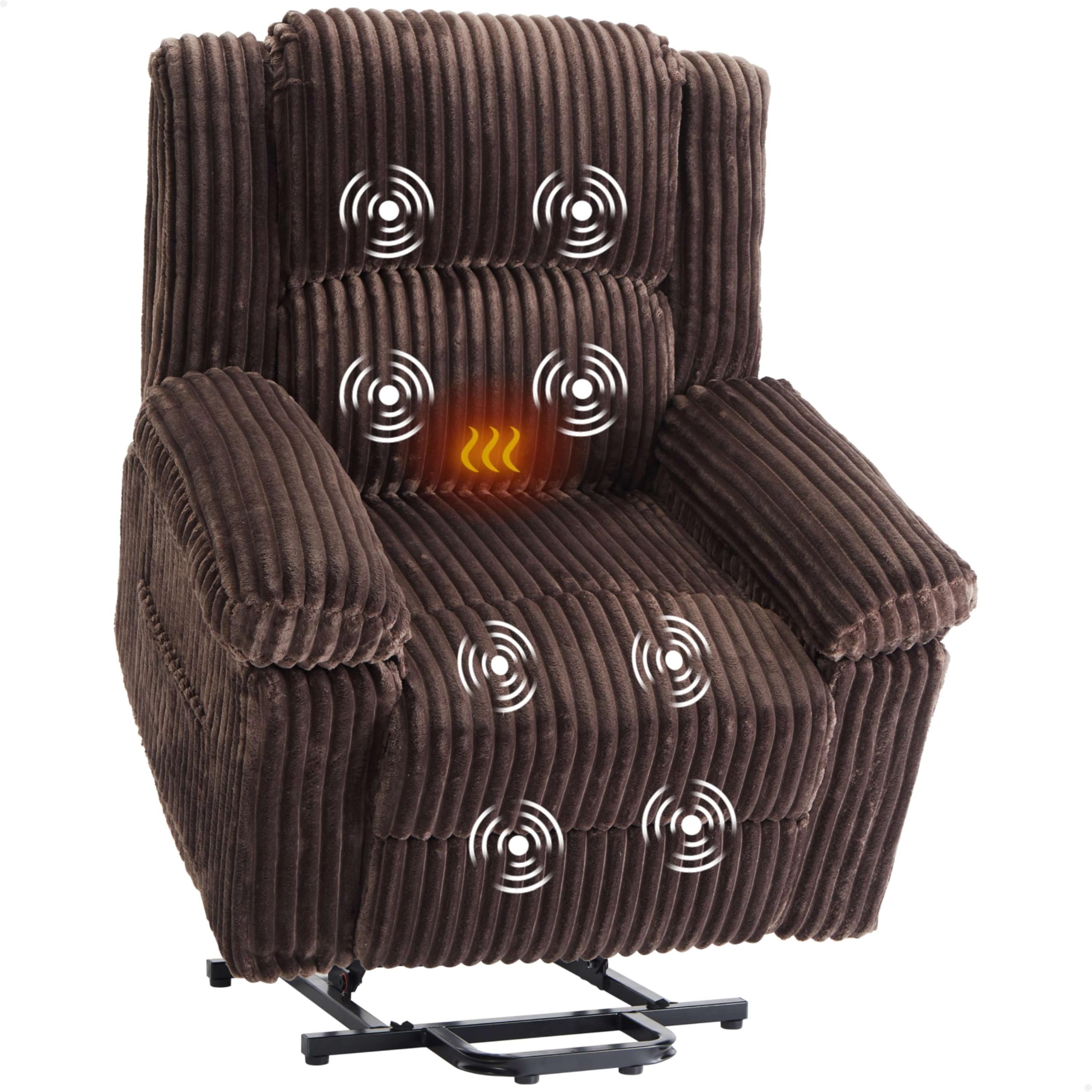 GarveeHome Power Lift Recliner Chair - Heat and Massage, PU Leather Electric Lift Recliner for Elderly & Mobility Impaired，Reclining Sofa with Side Pocket for Living Room