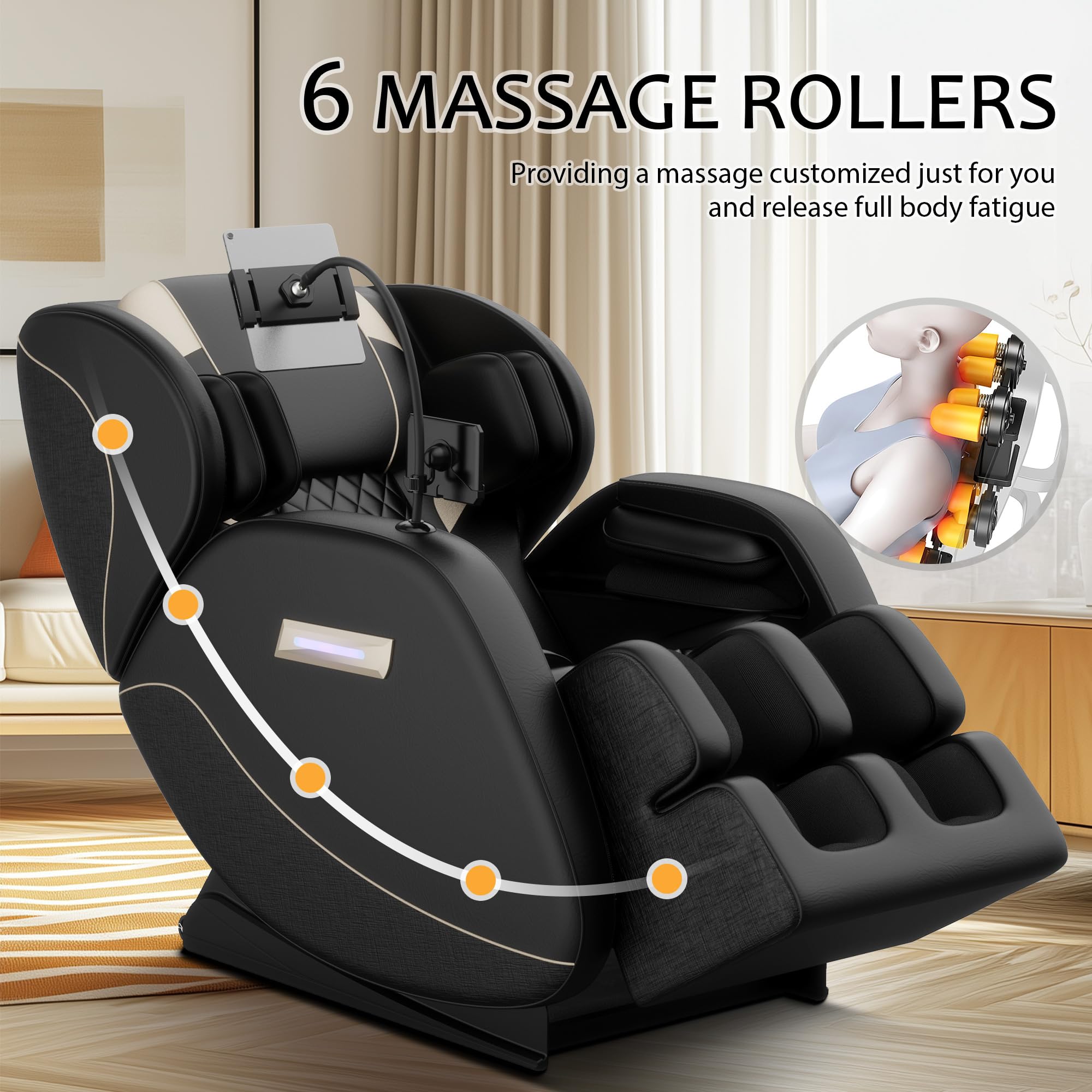 GDFStudio Full Body Massage Chair Recliner with Zero Gravity, Air Pressure Massage, Heat Therapy, Foot Rollers, Bluetooth, for Home/Office Use, Ideal Wellness Gift, Blue A