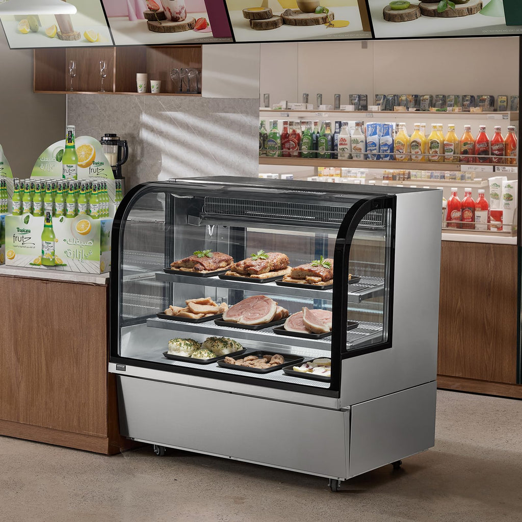 VEVOR Refrigerated Display Case, 3.5 Cu.Ft./100L, 2-Tier, Countertop Pastry Display Case Commercial Display Refrigerator with LED Lighting, TURBO Cooling, Frost-Free Air-Cooling, Rear Sliding Door