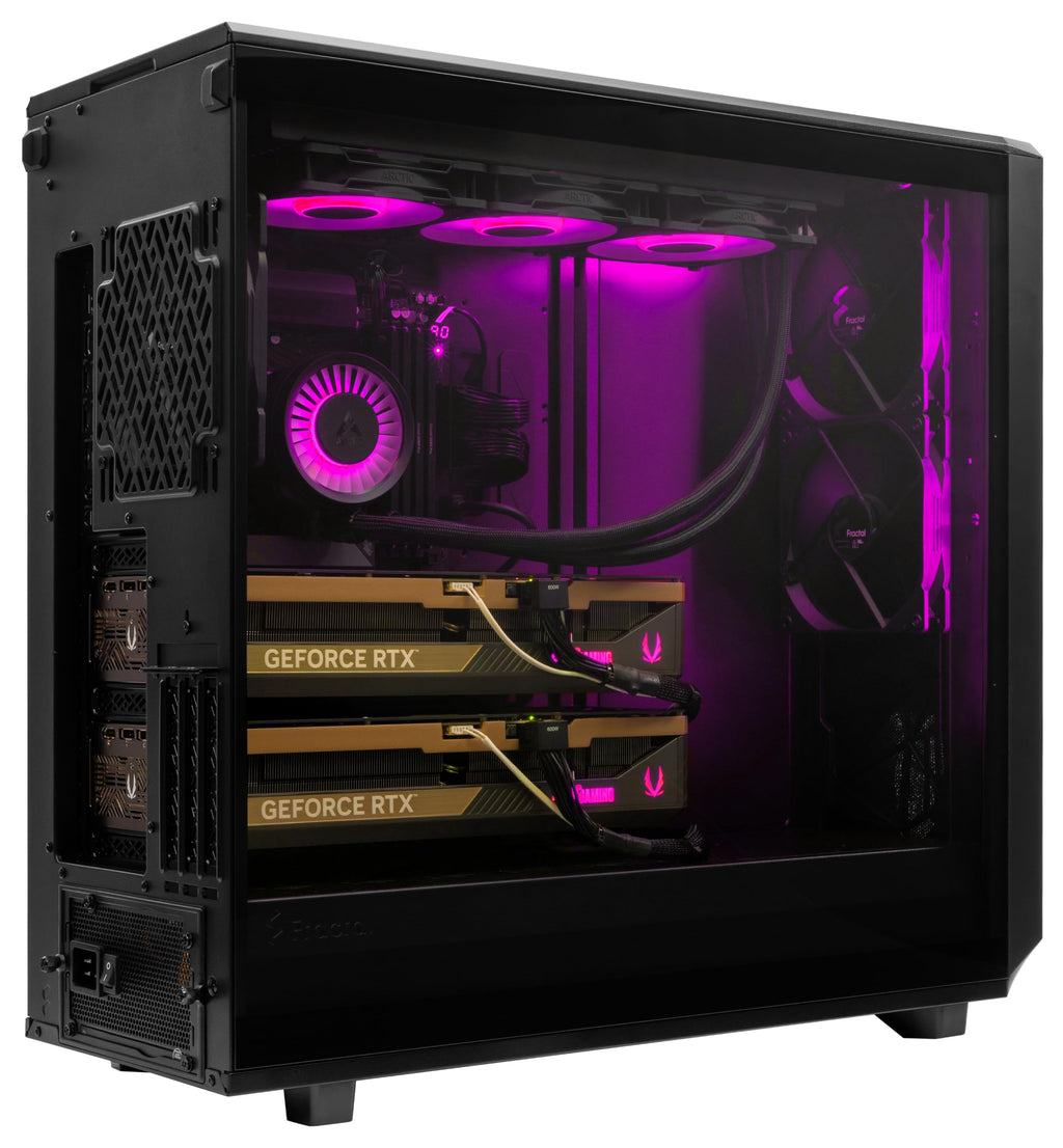 MES2X Dual GPU AI Workstation - AMD Ryzen 9-9950X3D2 16 core 4.3GHz - Dual GPU GeForce RTX 5090-8TB (2x4TB RAID) NVMe SSD - 256GB DDR5-1600W - Windows 11 Pro - Liquid Cooled