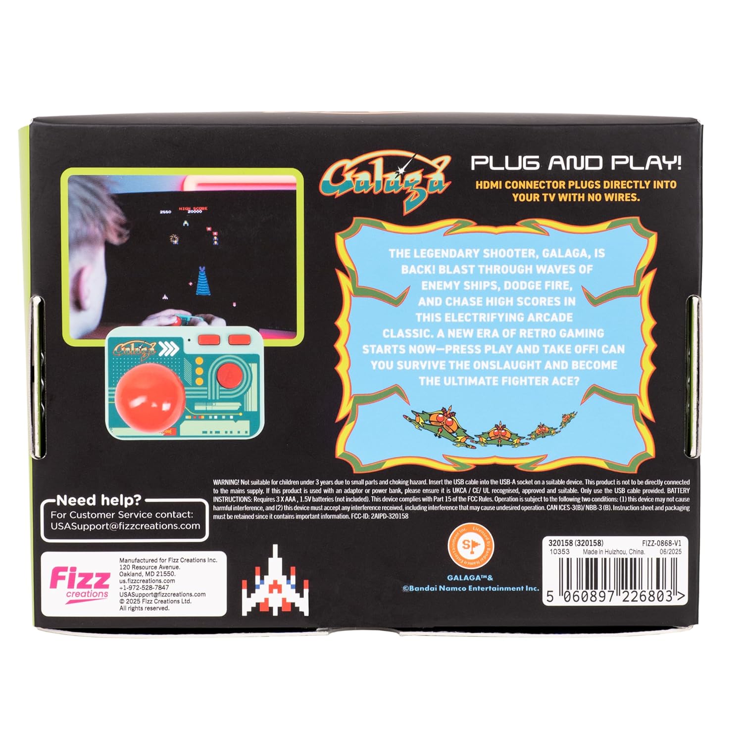 Galaga Plug & Play HDMI Arcade Console with TV Stick & Wireless Joystick – Classic Galaga Game On Your TV, Nostalgic Retro Gaming, Easy Setup, Ideal Gift for Gamers & Collectors.