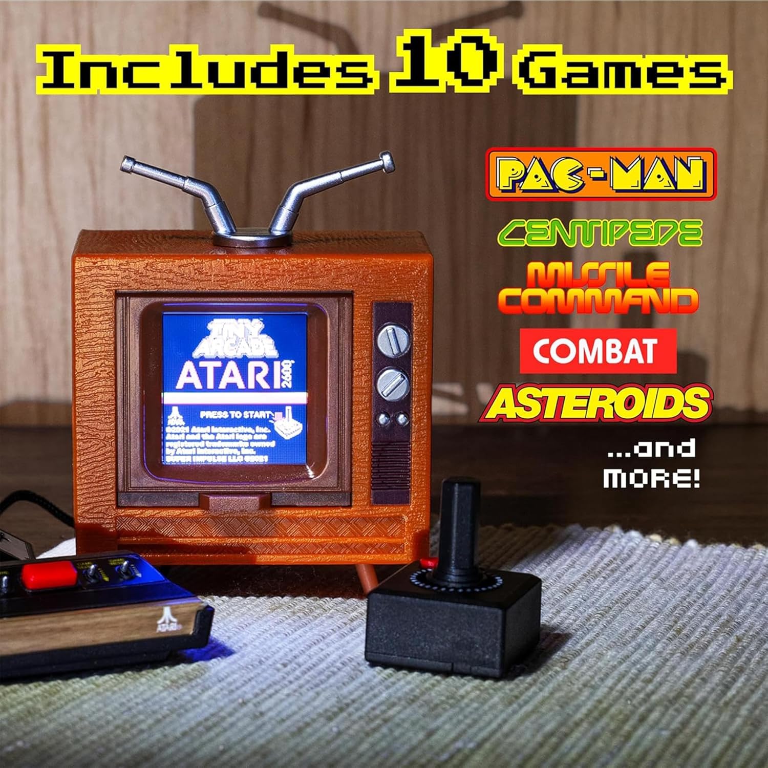 Tiny Arcade Atari 2600 Mini Console 3.5” Playable Retro TV & Controller with 10 Classic Games Including Pac-Man & Breakout -Portable Vintage Gaming System w/ Sound - Gift for Kids & Adults Ages 8+