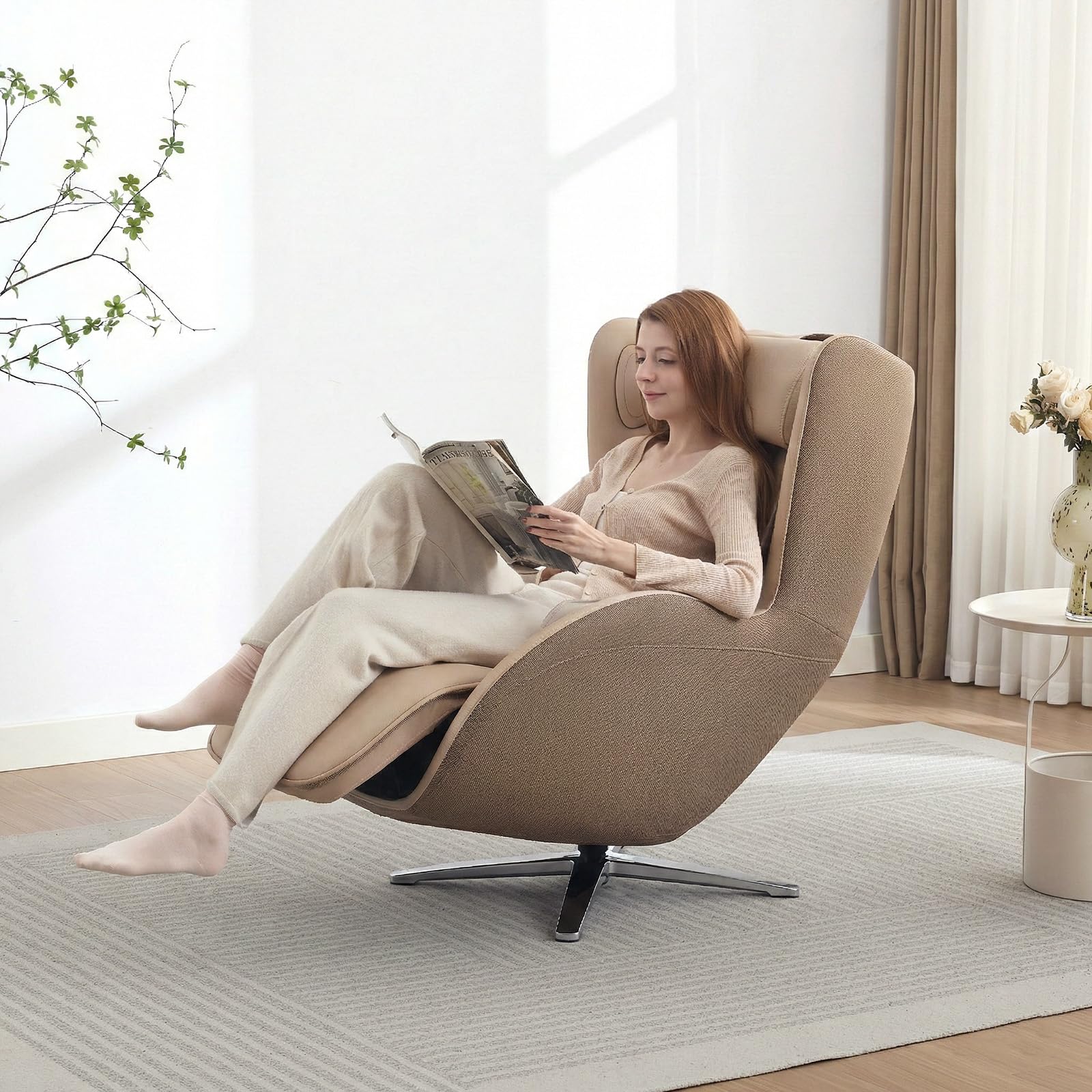 Nouhaus Aurora Massage Chair Full Body, Zero Gravity Genuine Leather Massage Chairs w/Airbags, Heating, Auto Modes, Bluetooth Speaker, Modern 4D Massage Chair Recliner for Living Room (Elder White)