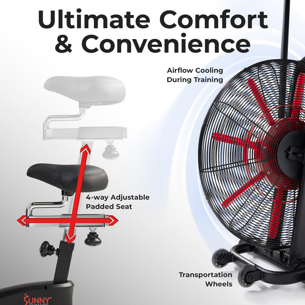 Sunny Health & Fitness Smart Fan Bike for Home Gym, Full Body HIIT & Interval Cardio Training with Air Resistance, Customizable Performance Monitor & Free SunnyFit App Connectivity – SF-B223018